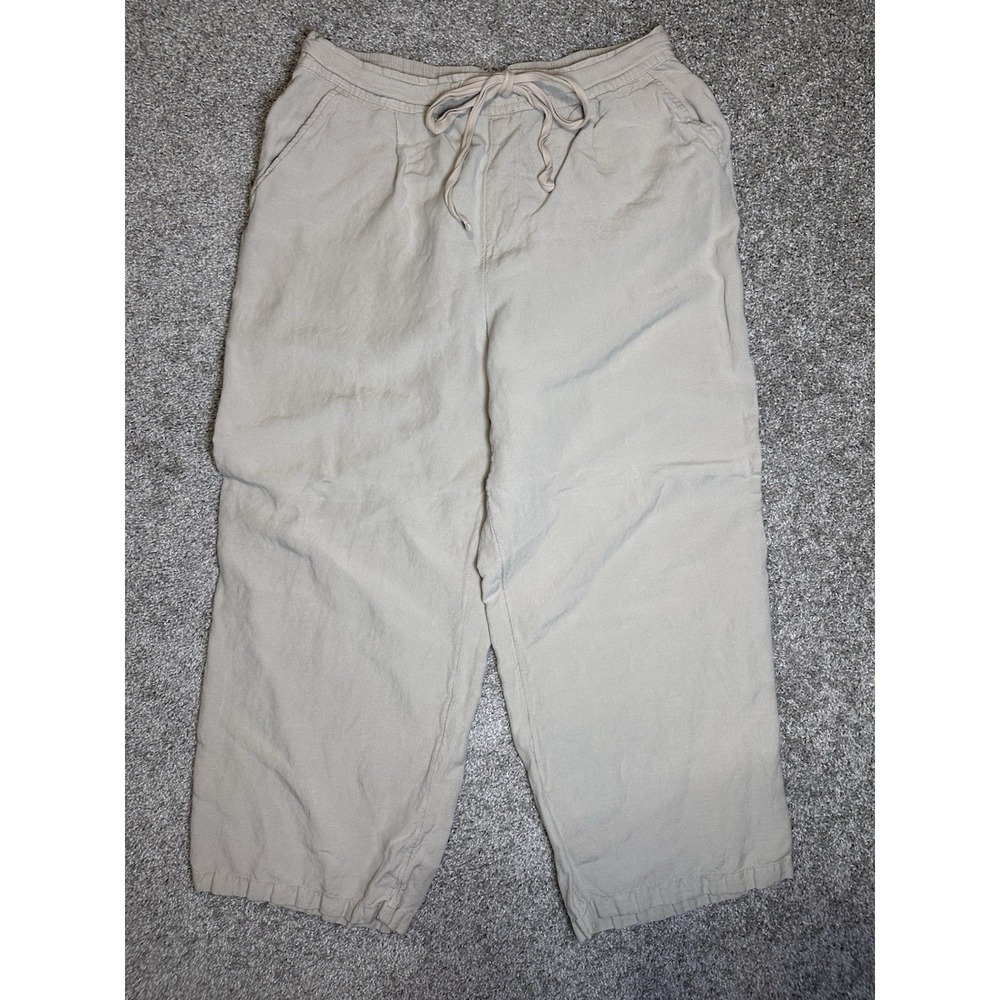 A New Day Womens XL Linen Blend Crop Pants Beige Pull On Drawstring Pockets